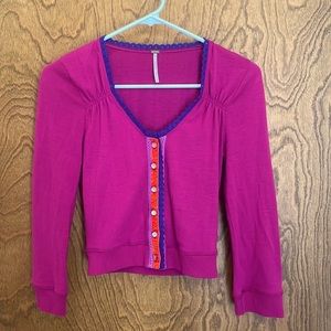 Free People Cropped Fuchsia Cardigan